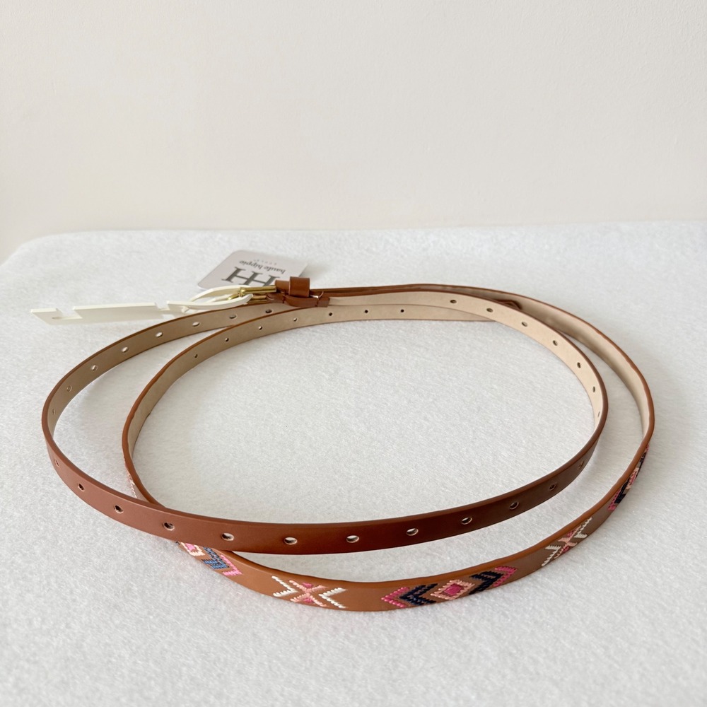 Haute Hippie Style Embroidered Belt Brown Cognac M NWT Boho Western - Picture 5 of 6